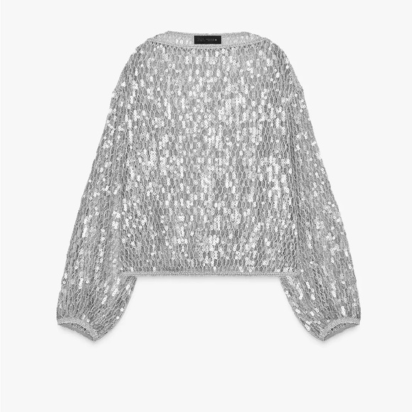 NWT ZARA SILVER VIRAL sequin top S and M 
🚨 My prices are firm, no discount. - Picture 14 of 16